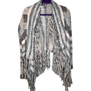 Bethany Moda Chunky Knit Open Front Poncho Cardigan Fringe Boho size xs